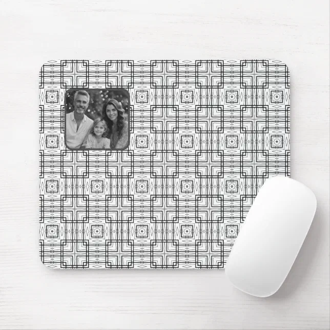 Black and White Geometric Pattern plus Photo Mouse Pad