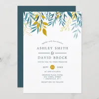 Elegant Navy Floral Watercolor Wedding Invitation