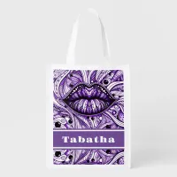 Cool Doodle Art Purple White Black Grocery Bag