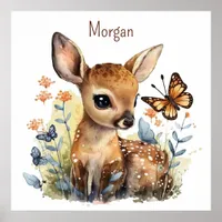 Cute Deer and Butterfly AI Nursery Art  Poster