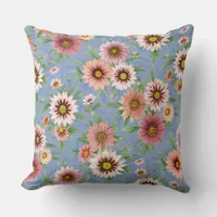 Daisy Floral on Blue Throw Pillow