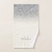 Metallic Silver Glitter Ombre on Cream Monogrammed Bath Towel Set