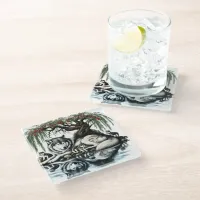 Serene Wolf Family Oasis in Idyllic Nature Glass Coaster