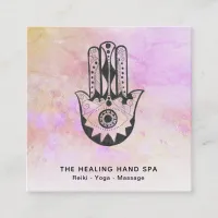 *~*  Peach Hamsa Hand of Fatima Craters of Moon Square Business Card