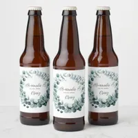 Eucalyptus Botanical Leaf Wedding Beer Bottle Label