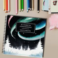 Watercolor Northern Lights Black White Sketchbook Notebook