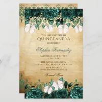 Budget Green Butterfly Quincea&#241;era  Invitation