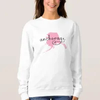 Handwriting Heart Anchorage Alaska in Pink Sweatshirt