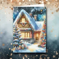 Pretty House Decorated in Festive Christmas Decor Holiday Card