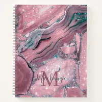 Rose Gold Agate Geode Chic Sparkle Monogram Notebook