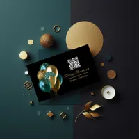 Teal and Gold Balloons Event Planner QR Code Business Card