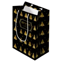 Christmas Trees and Snowflakes Pattern Gold ID863  Medium Gift Bag