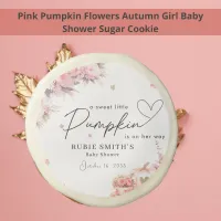 Blush Pink Pumpkin Gold Leafs Girl Baby Shower Sugar Cookie