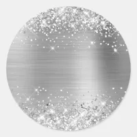 Faux Glittery Silver Foil Foil Texture Blank Classic Round Sticker