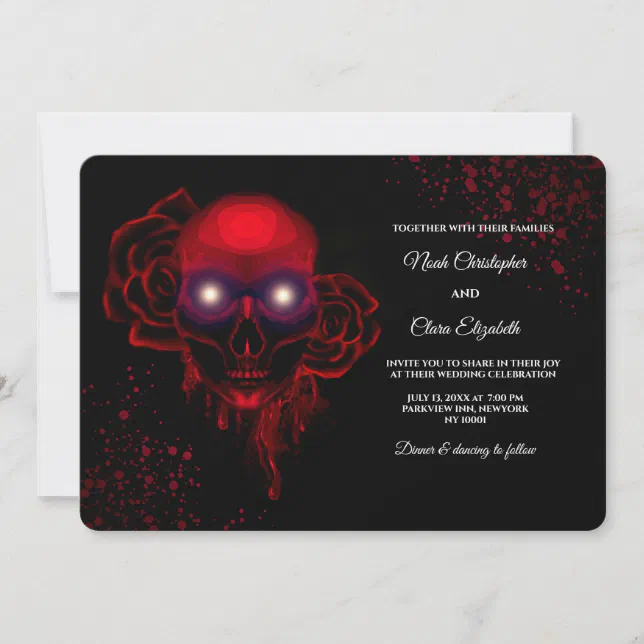 Black floral dark moody gothic skull halloween invitation