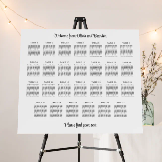 Stylish 27 Table Wedding Seating Chart Foam Board