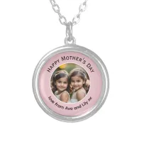 Personalized Mothers Day Photo Pretty Pink Elegant Silver Plated Necklace