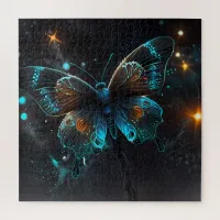 Iridescent glow of a vivid blue butterfly jigsaw puzzle