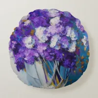 Pretty Vintage Purple Flowers Round Pillow