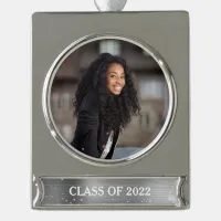 Class Year Graduation Photo Glitter Glam Silver Plated Banner Ornament