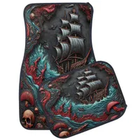 Intricate Ship Sailing Through Turbulent Waters Car Floor Mat