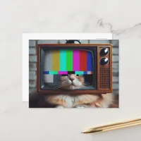 Kitty With a vintage TV Face Postcard