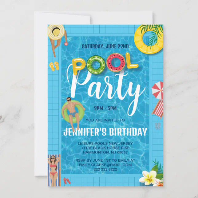 Blue Simple Cool Pool Party | Swimming Birthday Invitation