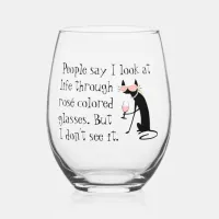Through Rosé Colored Glasses, Wine Pun Cat Stemless Wine Glass