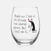 Through Ros&#233; Colored Glasses, Wine Pun Cat Stemless Wine Glass