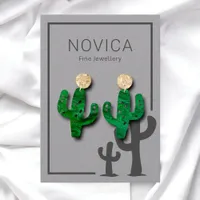 Chic Charcoal Cactus On Grey Earring Display Card