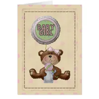 Bear with Rattle & Baby Girl Balloon Blank Card