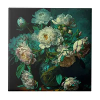 Beautiful Peony Flowers Ceramic Tile