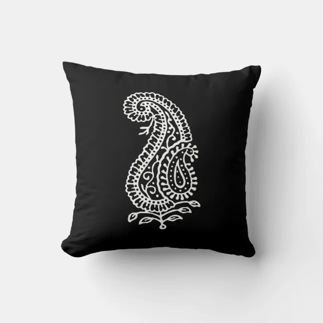 Indian Motif Hand block Print Paisley Black Throw Pillow