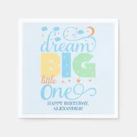 Dream Big Little One Blue Baby Boy 1st Birthday Napkins