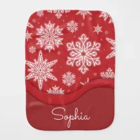 Christmas Festive White Winter Snowflakes On A Red Baby Burp Cloth