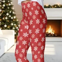 White Snowflakes On Red Cute Christmas Leggings