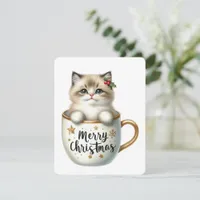 Merry Christmas Cat In A Mug - Christmas Holiday Card