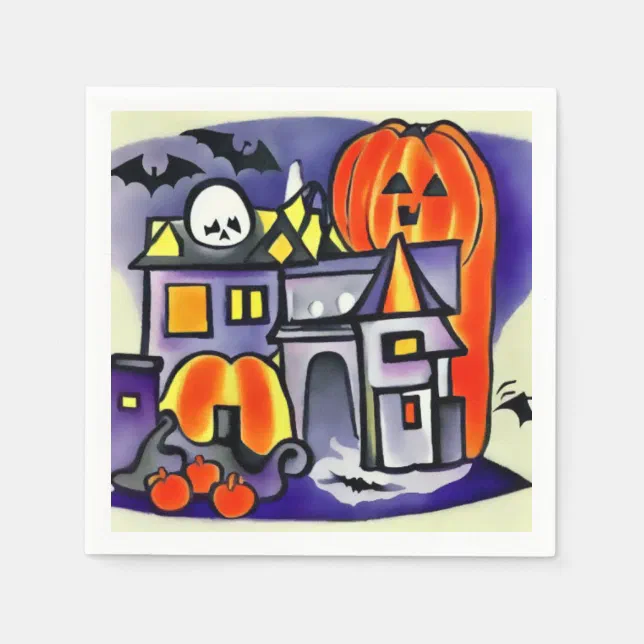 Pumpkins, ghosts, halloween bats napkins
