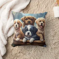 Cute puppies in a basket, kids  throw pillow