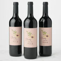 Yellow Flower Cheers Pink Simple Pretty  Botanical Wine Label