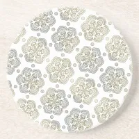 Retro Silver Gold Flower Pattern Round Coaster