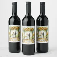 Country Sunflower Wedding Wine Label