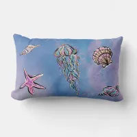 *~* Star Fish Sea Shells Abstract Beach Watercolor Lumbar Pillow