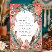 Bohemian Dreamcatcher and Feather Wreath Wedding Invitation