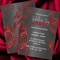 Glowing Red Hearts on Black Galentine’s Day Party Invitation