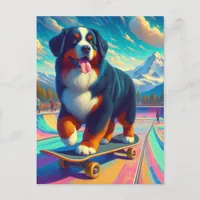 Adorable Skateboarding Bernese Mountain Dog Postcard