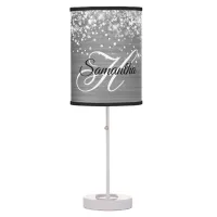 Glittery Silver Foil Fancy Monogram Table Lamp