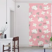 White and Grey Floral Pattern on Pink Background Sheer Curtains