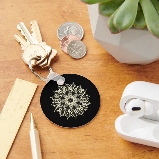 White geometric lace Mandala Keychain