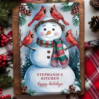 Snowman and Cardinals Personalized Christmas Kitchen Towel